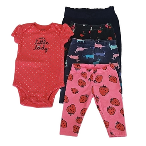 Bundle Of Baby Girls Pants & Onesie Size 6 Months 5 Pieces